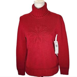 Ralph Lauren. Red, Turtleneck Sweater with knit snowflake. P/P